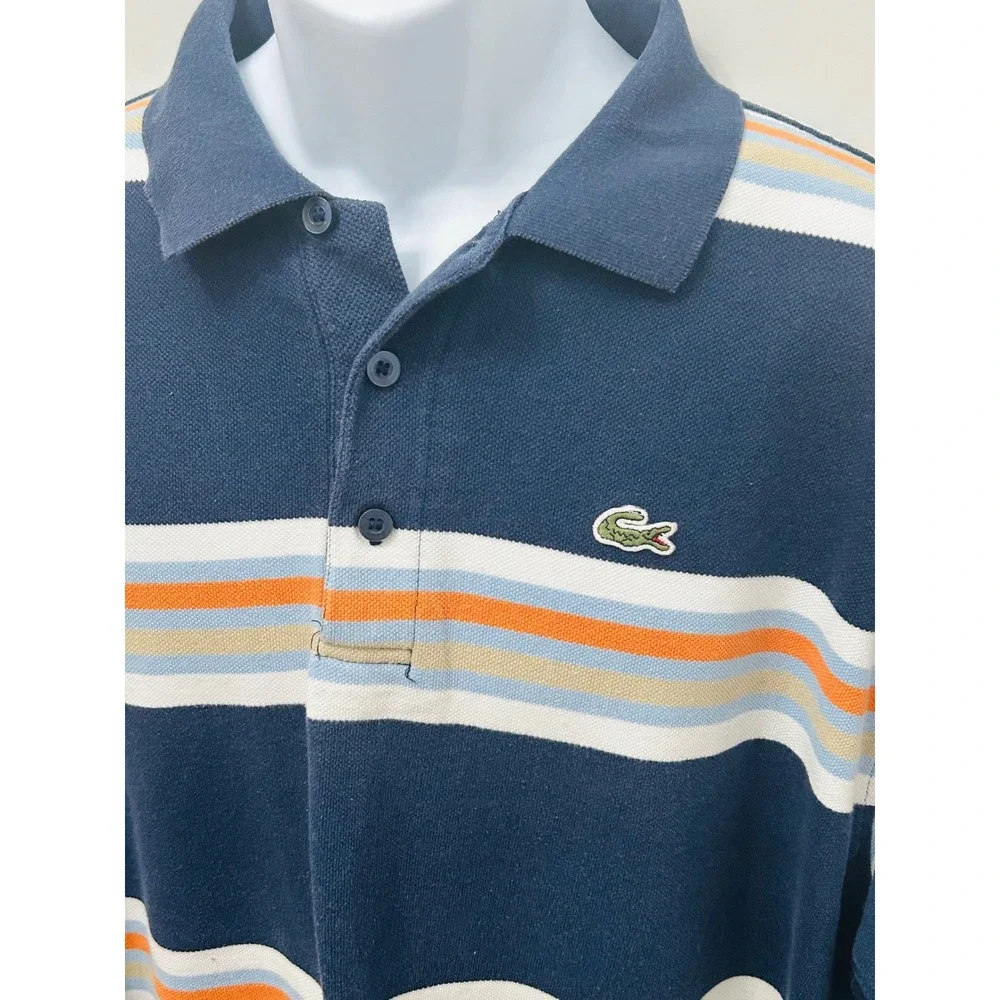 Vintage Lacoste Striped Polo Shirt Navy Blue Orange Made in Peru Size 11 XXXL - Picture 2 of 4